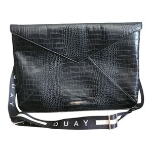 Quay Australia Black Crocodile-Embossed Laptop Envelope Crossbody‎ Bag